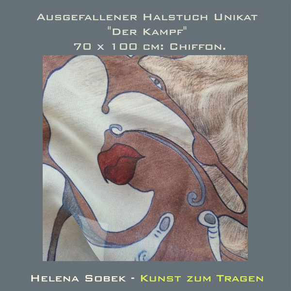 Ausgefallenes Halstuch Unikat "Der Kampf" 70 x 100 cm: Chiffon. Kunst zum Tragen.