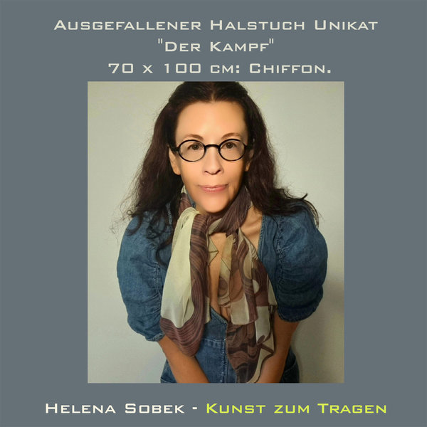Ausgefallenes Halstuch Unikat "Der Kampf" 70 x 100 cm: Chiffon. Kunst zum Tragen.