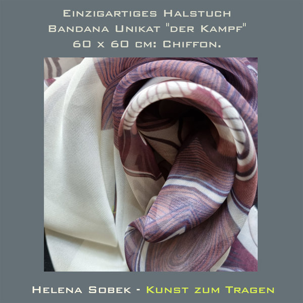 Einzigartiges Halstuch / Bandana Unikat "der Kampf" 60 x 60 cm: Chiffon. Kunst zum Tragen.
