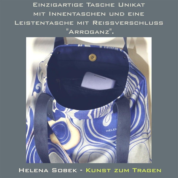 Einzigartige Tasche Unikat mit Innentaschen und eine Leistentasche mit Reißverschluss "Arroganz".