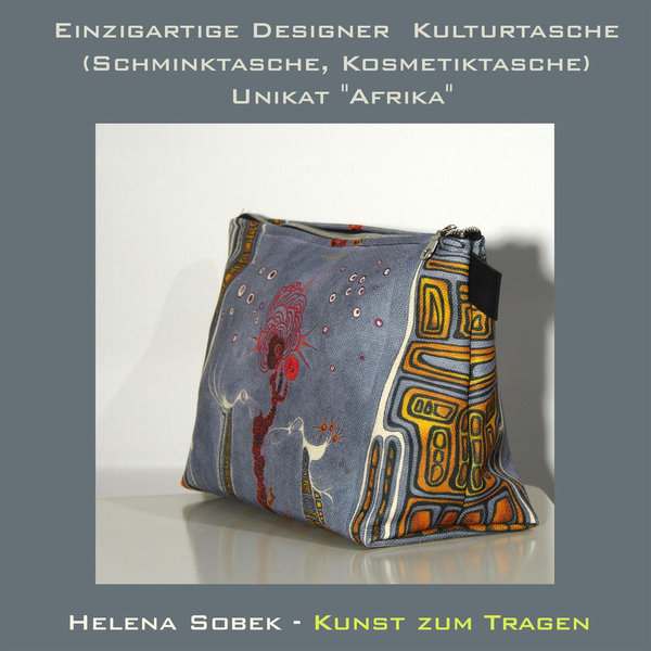 Einzigartige  Kulturtasche (Schminktasche, Kosmetiktasche) Unikat mit Abbildung des Bildes "Afrika".