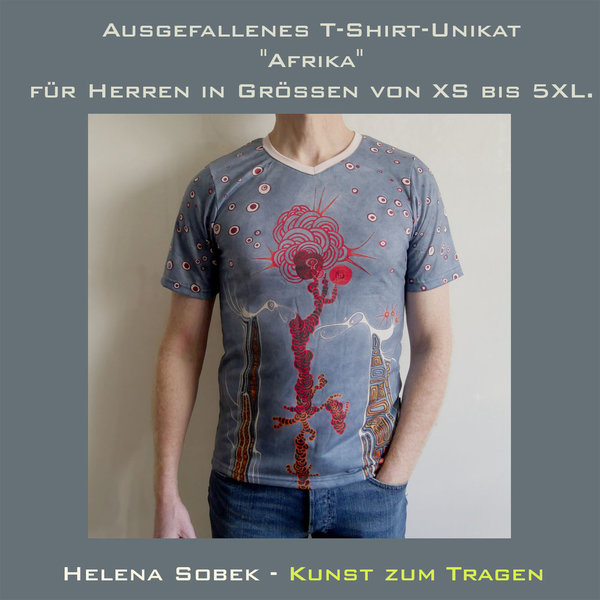 Ausgefallenes T-Shirt-Unikat "Afrika" für Herren in Größen von XS bis 5XL. Kunst zum Tragen.