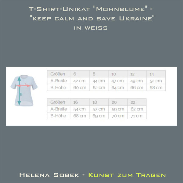 T-Shirt-Unikat "Mohnblume" - "keep calm and save Ukraine" für Damen in Größen von 6 bis 22.