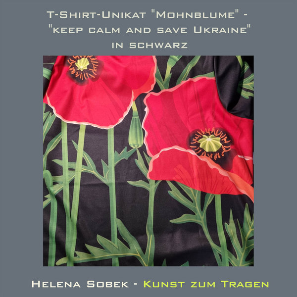 T-Shirt-Unikat "Mohnblume" - "keep calm and save Ukraine" für Damen in Größen von 6 bis 22.