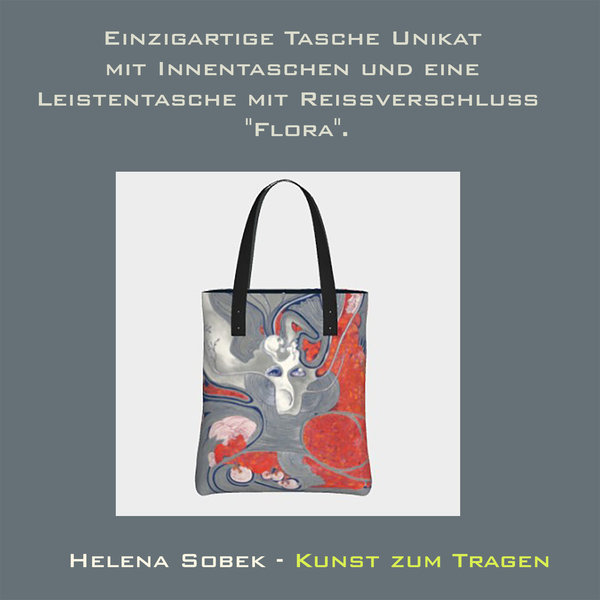 Einzigartige Tasche Unikat mit Innentaschen und eine Leistentasche mit Reißverschluss  "Flora".