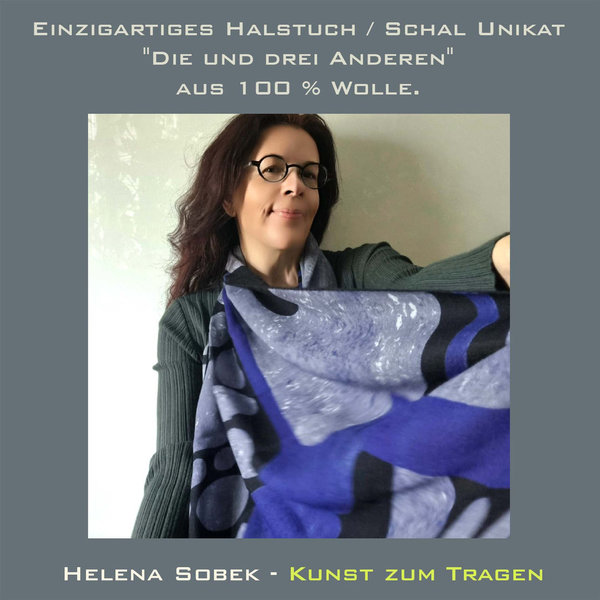 Ausgezeichnetes Geschenk: Einzigartiger Schal Unikat  "Die und drei Anderen"  aus 100 % Wolle.